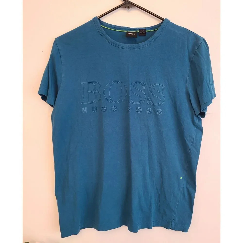 Hugo Boss Shirt‎ Mens Small Blue Short Logo Sleeve Crew Neck Casual